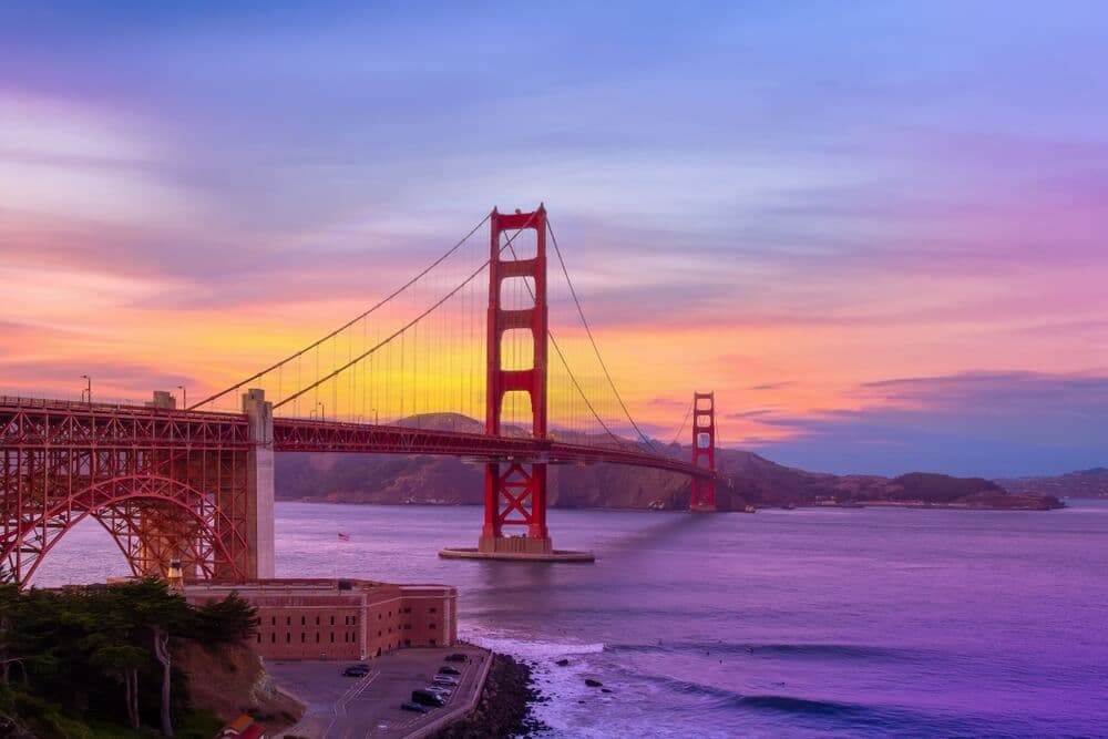 San Francisco's Golden Gate bridge at sunset
